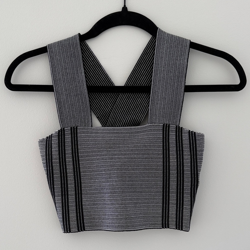 Topshop Black and Gray Striped Crop Top
